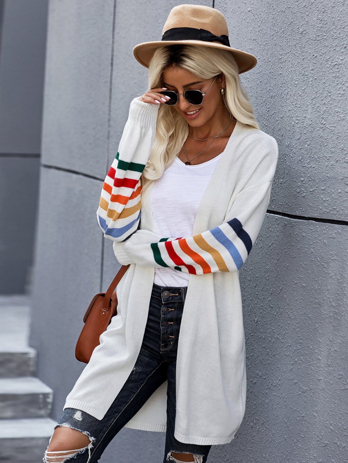 Women Striped Balloon Sleeve Cardigan Sai Feel