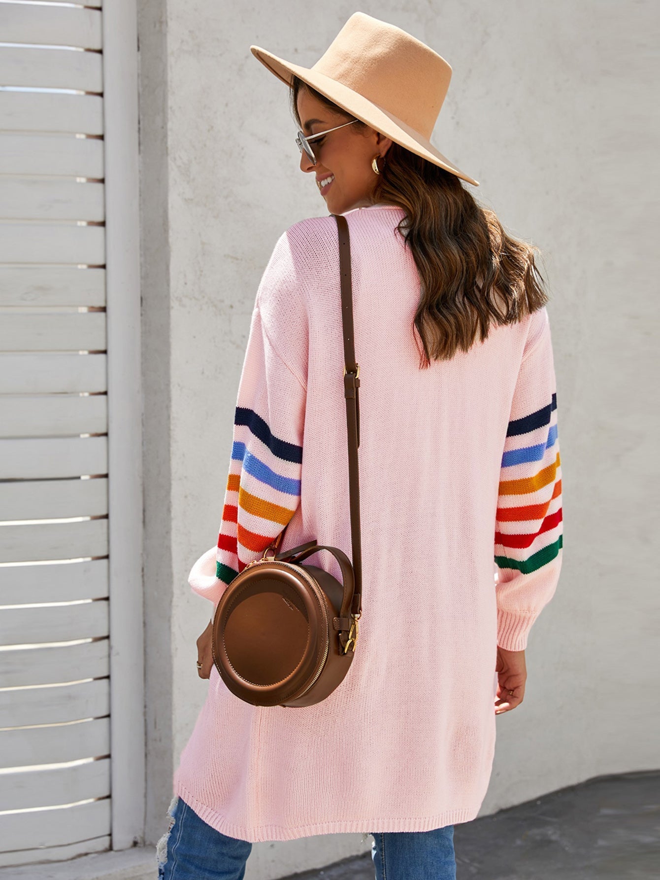 Women Striped Balloon Sleeve Cardigan Sai Feel