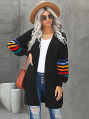 Women Striped Balloon Sleeve Cardigan Sai Feel