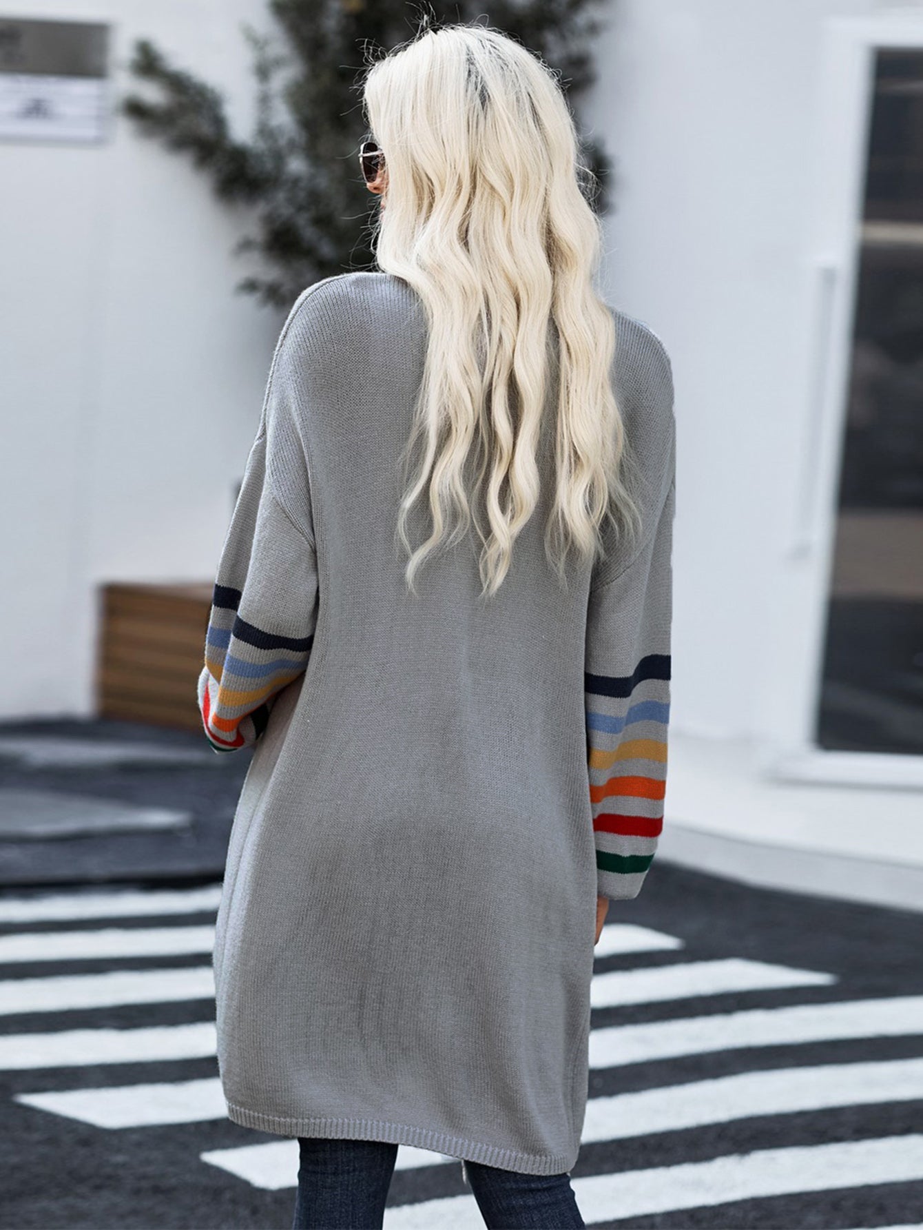 Women Striped Balloon Sleeve Cardigan Sai Feel