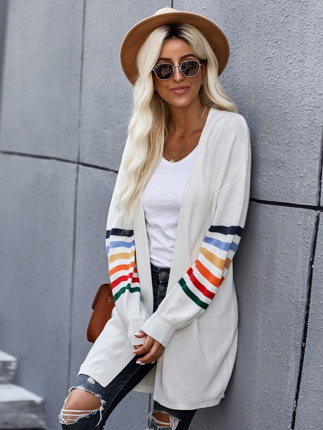 Women Striped Balloon Sleeve Cardigan Sai Feel