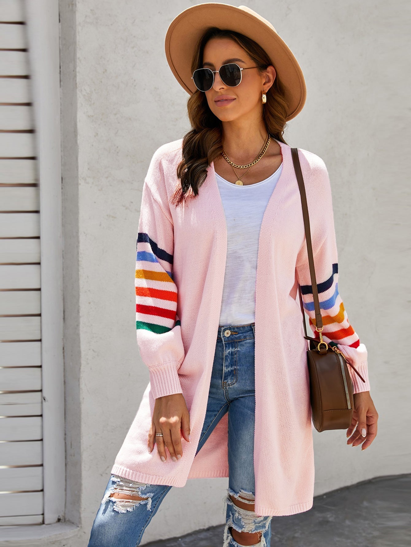 Women Striped Balloon Sleeve Cardigan Sai Feel