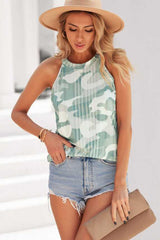 Women Summer Camo Knitwear Vest Casual Halter Neck Ribbed Tank Top Sai Feel