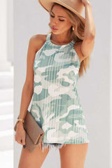 Women Summer Camo Knitwear Vest Casual Halter Neck Ribbed Tank Top Sai Feel