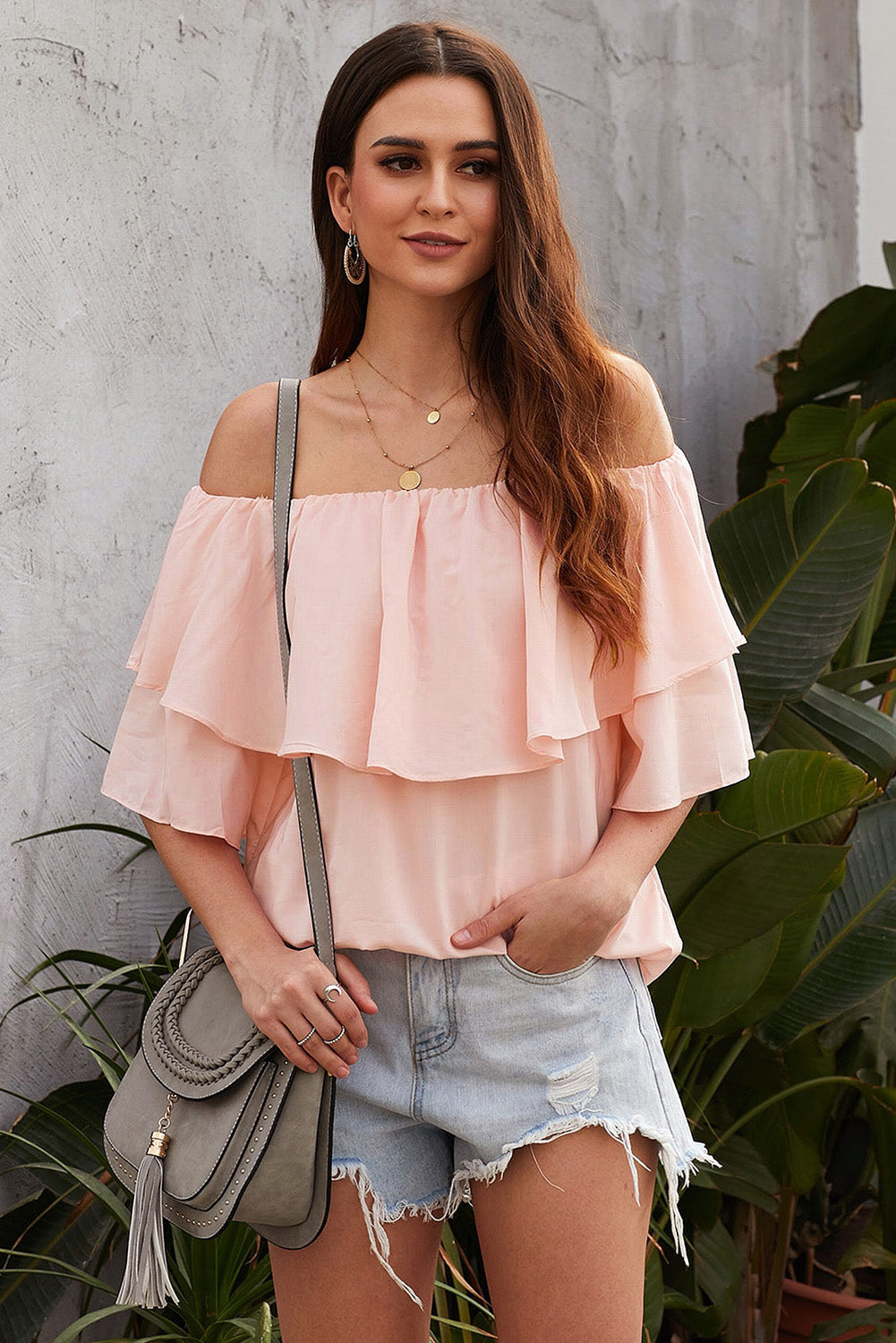 Women Summer Sexy Off Shoulder Blouses Ruffles Short Sleeves Tee Tops Casual Solid Color T-Shirts Sai Feel
