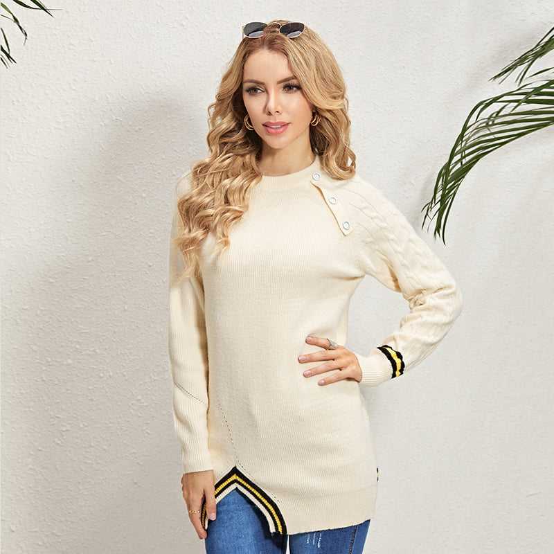Women Sweater Tops Long Sleeve Crew Neck Solid Color Knitwear Pullovers Sai Feel