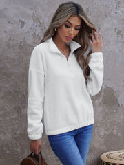 Women Turn-down Collar Long Sleeve Zipper Fleece Pullover Sweatshirt Sai Feel