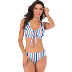 Women Two-piece Beach Swimwear Casual Striped Bikini Set Vertical Stripes Swimsuit Beachwear Bathing Suit Sai Feel