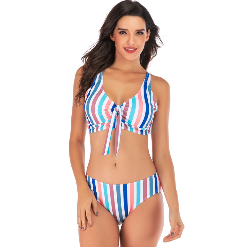 Women Two-piece Beach Swimwear Casual Striped Bikini Set Vertical Stripes Swimsuit Beachwear Bathing Suit Sai Feel