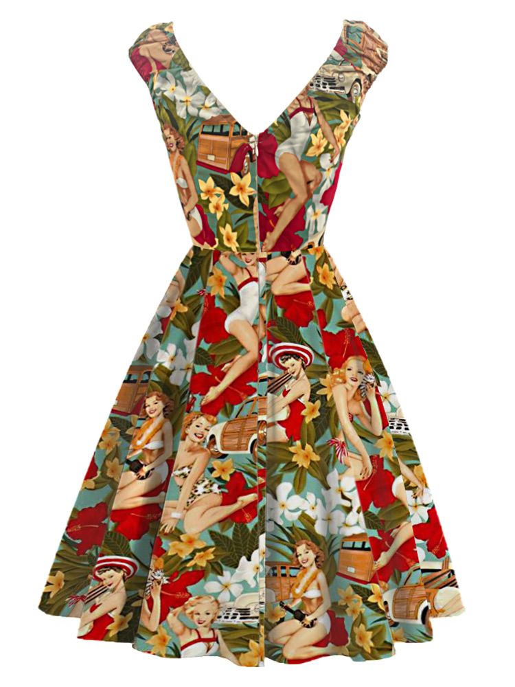 Women Vintage 1950s Rockabilly Audrey Hepburn Dress Double V Neck Retro 50's 60's Wedding Cocktail Party Swing Tea Dress Sai Feel