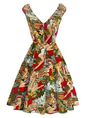 Women Vintage 1950s Rockabilly Audrey Hepburn Dress Double V Neck Retro 50's 60's Wedding Cocktail Party Swing Tea Dress Sai Feel