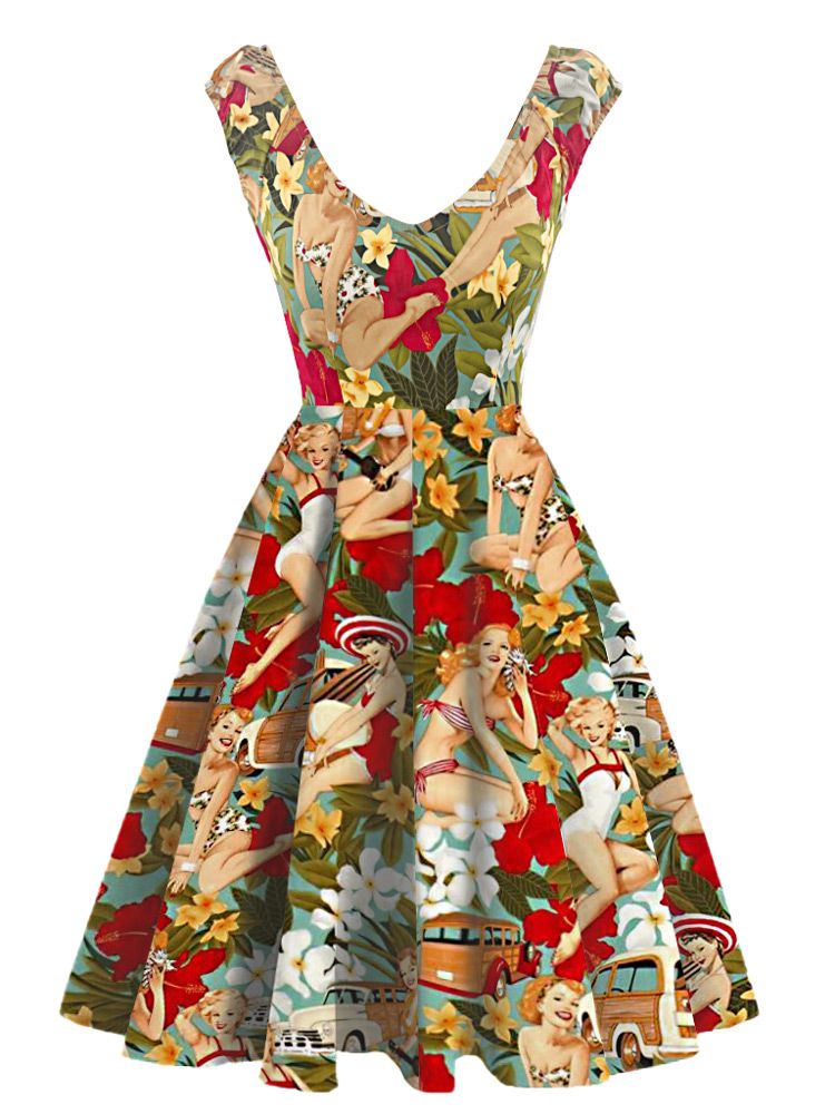 Women Vintage 1950s Rockabilly Audrey Hepburn Dress Double V Neck Retro 50's 60's Wedding Cocktail Party Swing Tea Dress Sai Feel
