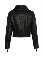 Women Zipper Casual PU Leather Soft Motorcycle Leather Jacket Sai Feel