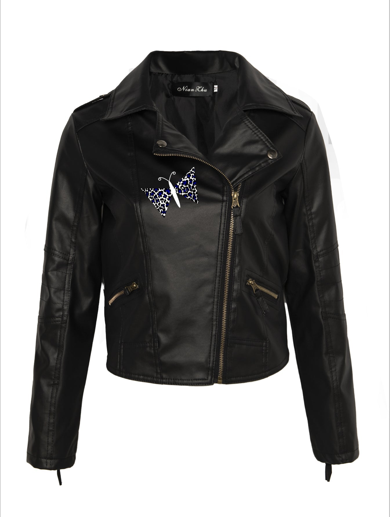 Women Zipper Casual PU Leather Soft Motorcycle Leather Jacket Sai Feel