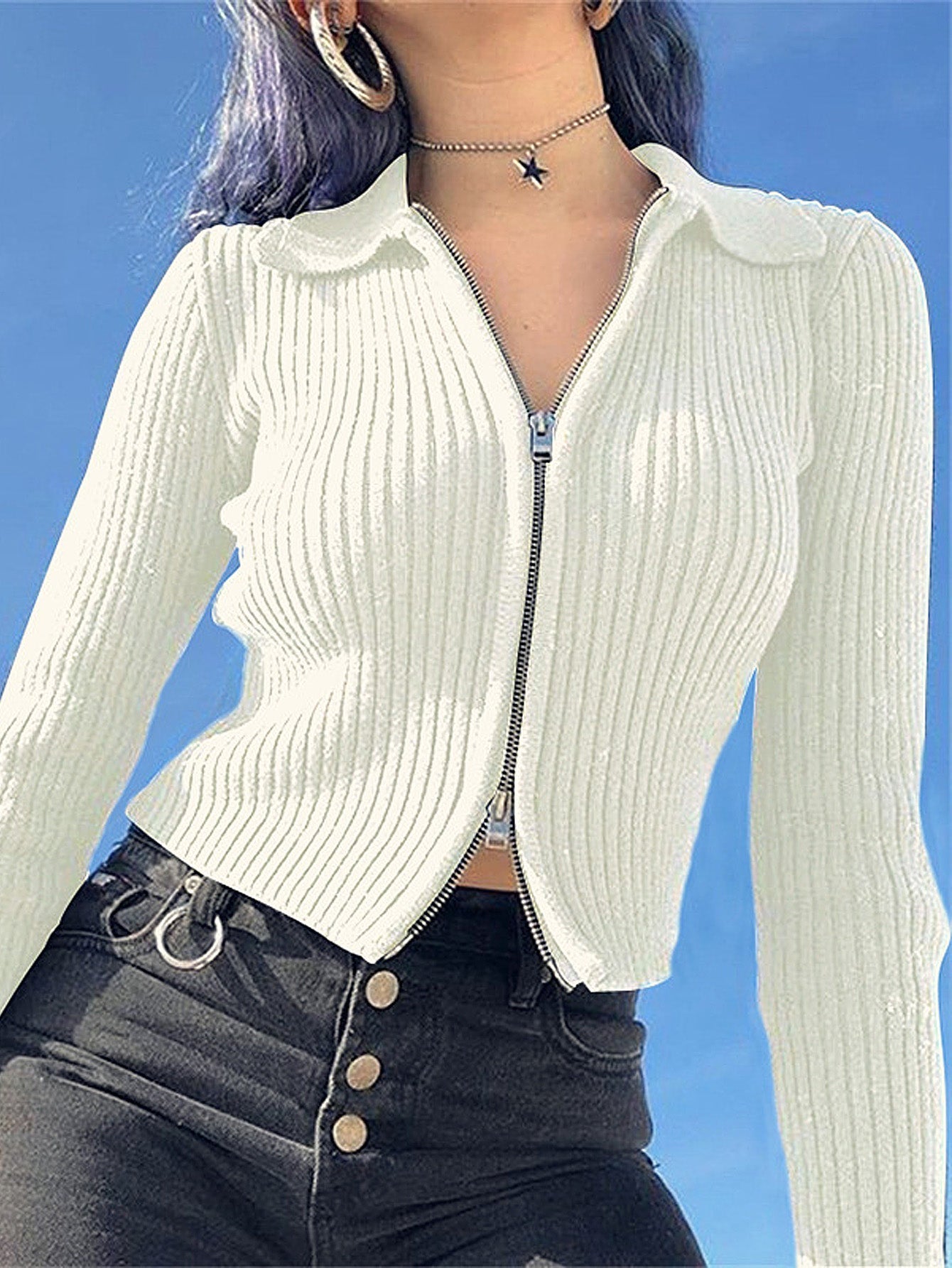 Women Zipper Front Long Sleeve Cropped Cardigans women knit crop sweater top Sai Feel