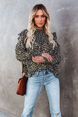 Women lace collar floral smocked long sleeve blouse Sai Feel