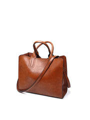 Women oil wax leather tote bag simple large capacity single shoulder messenger handbag Sai Feel