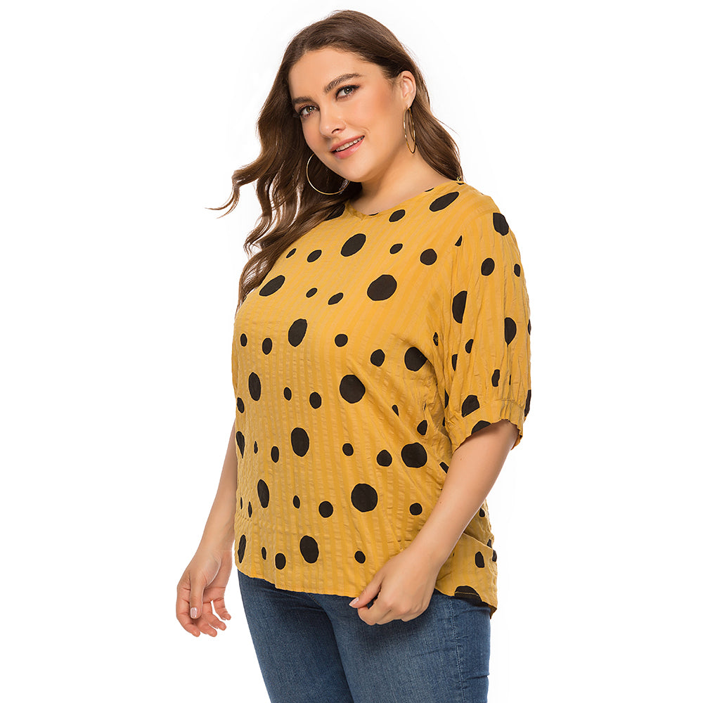 Women plus size polka dot print loose casual short sleeve T-shirt Sai Feel