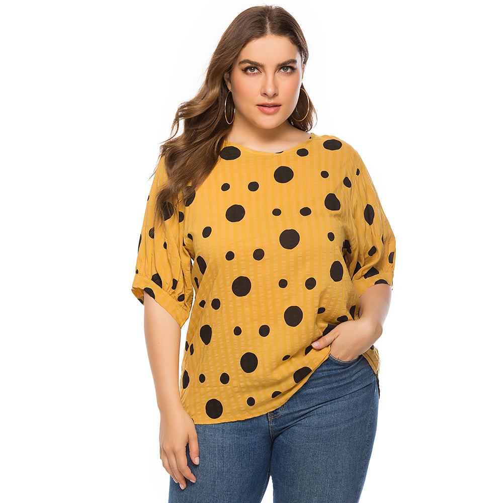 Women plus size polka dot print loose casual short sleeve T-shirt Sai Feel