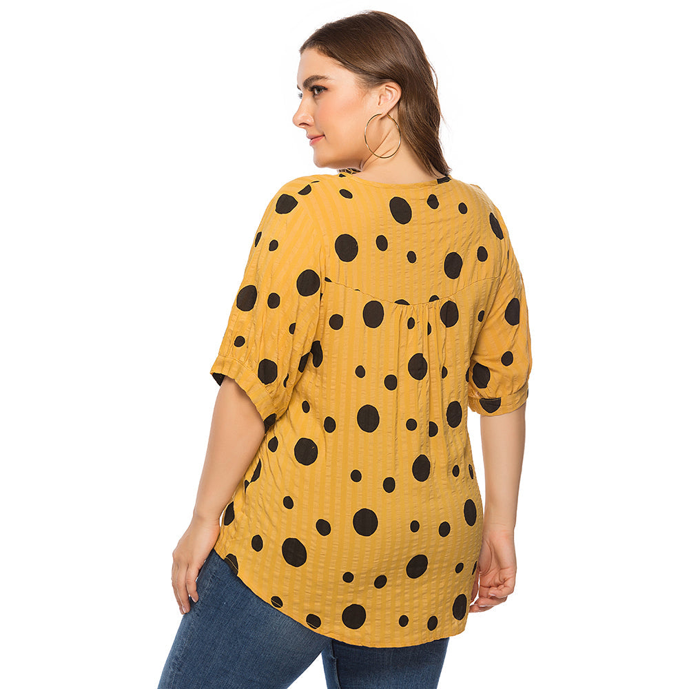 Women plus size polka dot print loose casual short sleeve T-shirt Sai Feel