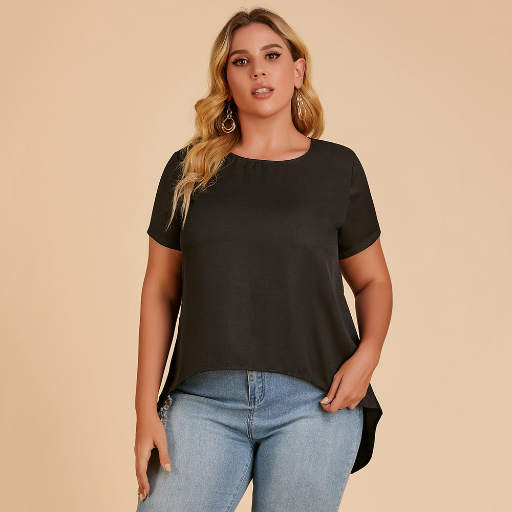 Women plus size round neck and short sleeves blouse T-shirt Sai Feel