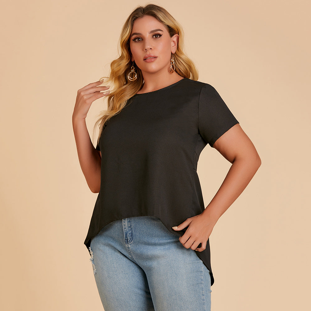 Women plus size round neck and short sleeves blouse T-shirt Sai Feel