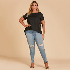 Women plus size round neck and short sleeves blouse T-shirt Sai Feel