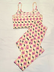 Women's 2 Piece Crop Cami Top and Pants Sleepwear Pajama Set Sai Feel