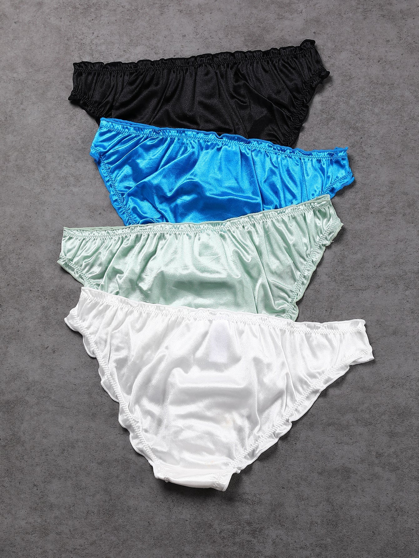 Women's 4pack Graceful Frill Trim Satin Underwear Briefs Panty Set Sai Feel