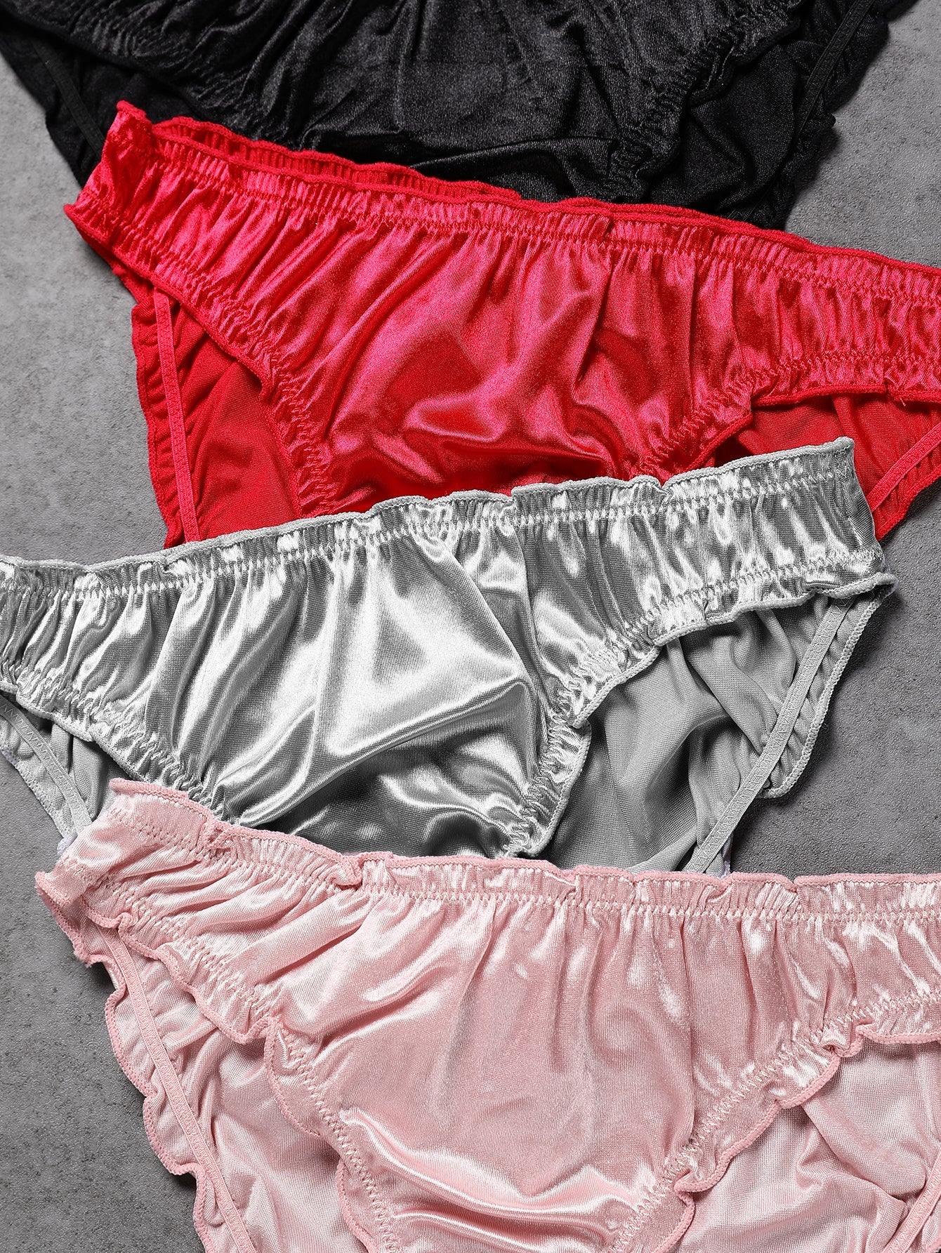 Women's 4pack Romantic Frill Trim Satin Underwear Briefs Panty Set Sai Feel