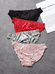 Women's 4pack Romantic Frill Trim Satin Underwear Briefs Panty Set Sai Feel