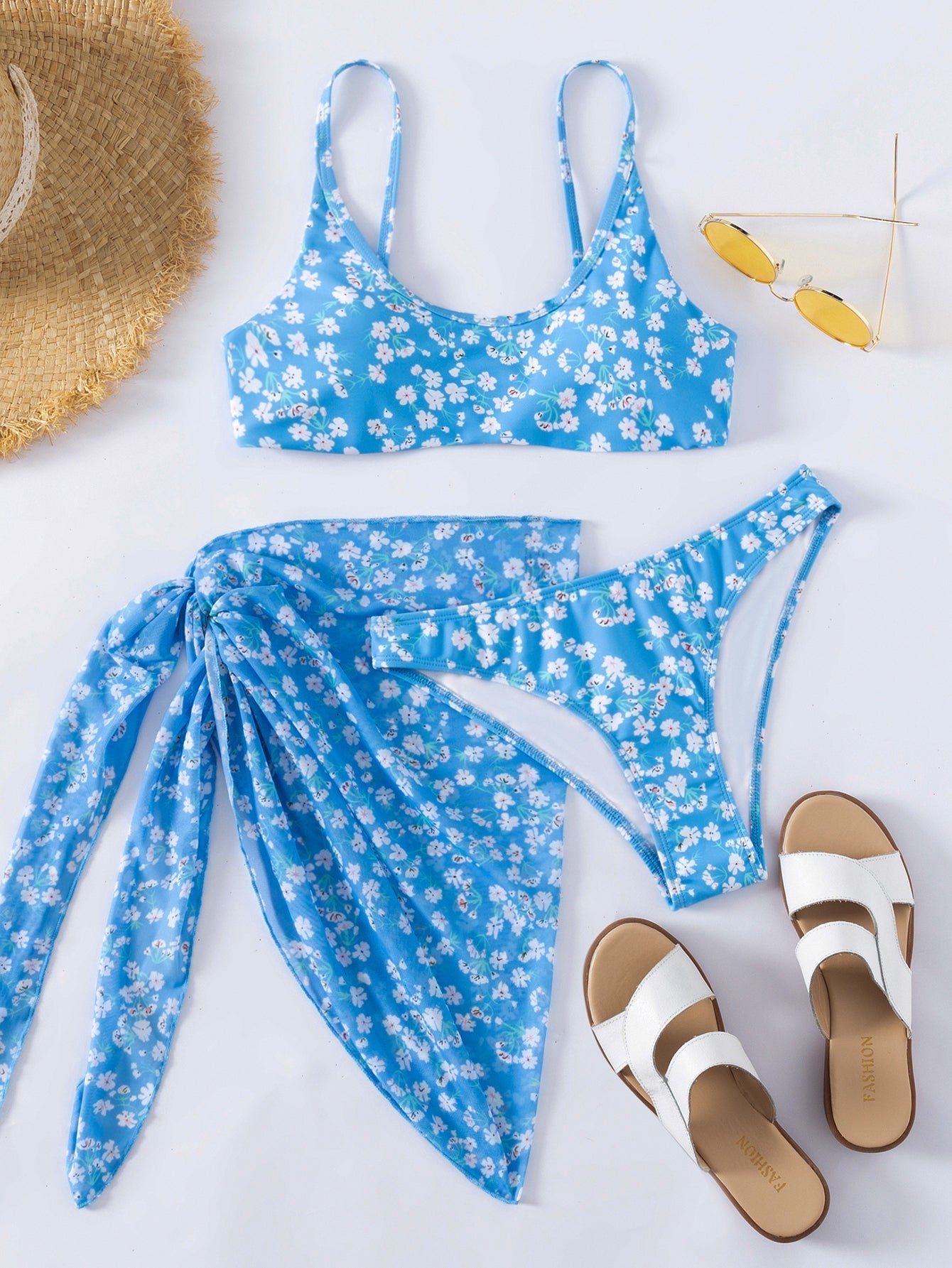 Women's Bikini Set 3 Pieces Set Swimsuits with Beach Skirt Cover Up Padded Swimwear, bathwear Sai Feel