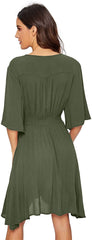 Women's Boho Button Up Split Solid Vintage Flowy Party Dress Sai Feel