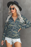 Women's Camo Print Zip Up Pocket Long Sleeve Hoodie Jacket Sai Feel