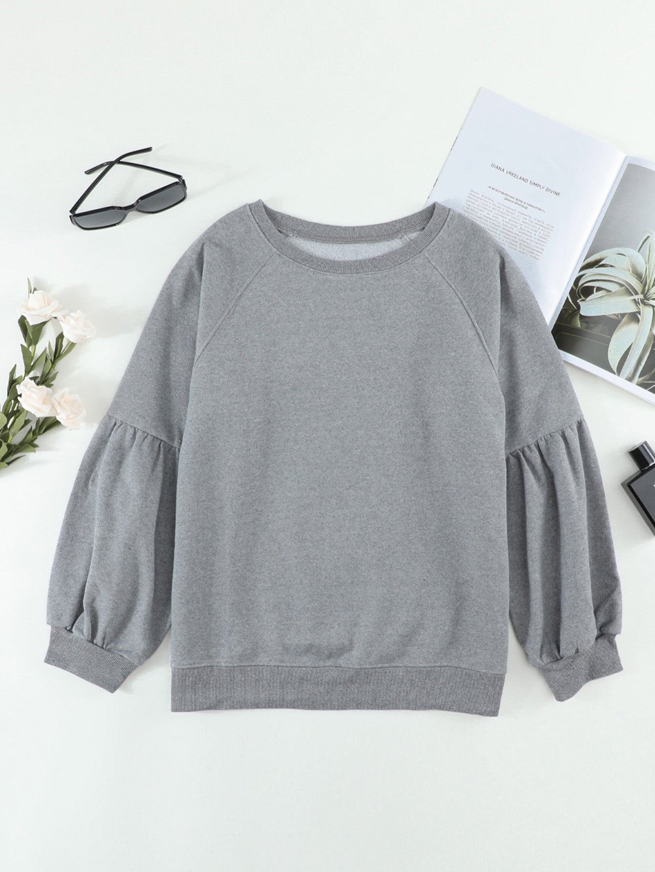 Women 's Casual Fashion Solid Color Shirt Crew Neck Long Sleeve Top Sai Feel