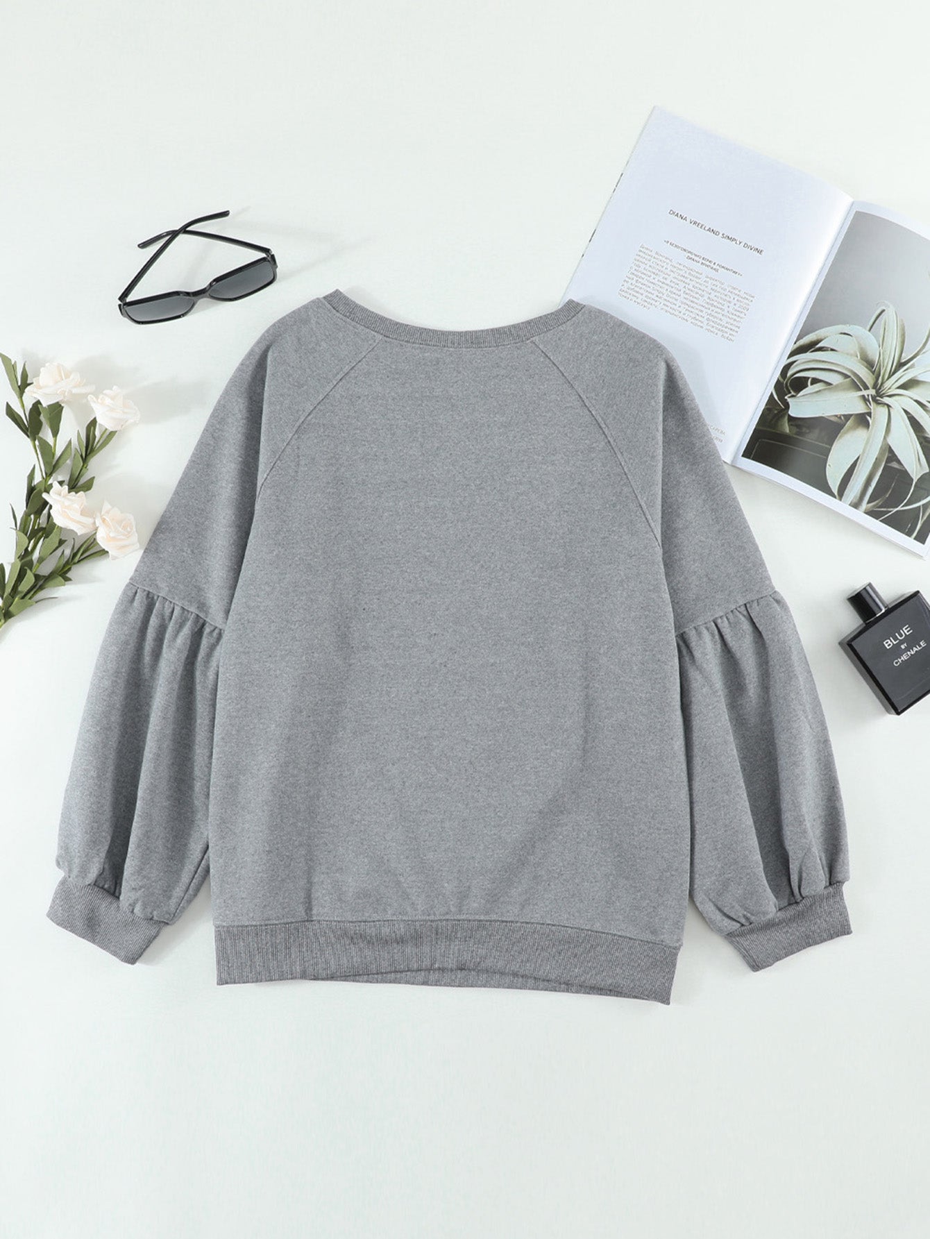 Women 's Casual Fashion Solid Color Shirt Crew Neck Long Sleeve Top Sai Feel