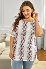 Women's Casual Plus Size Pattern Print Blouse Summer Crewneck Short Sleeve T-Shirt Tops Sai Feel