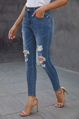 Women's Casual Pocketed Straight Leg Front Button Jeans Sai Feel