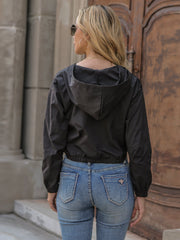 Women's Casual Quater Zip Crop Top Hoodie Woven Jacket Sai Feel