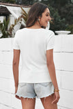 Women's Casual Scoop Neck Knitted Solid Color Button Down Tees T-shirt Sai Feel