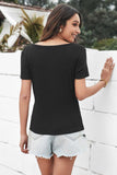 Women's Casual Scoop Neck Knitted Solid Color Button Down Tees T-shirt Sai Feel