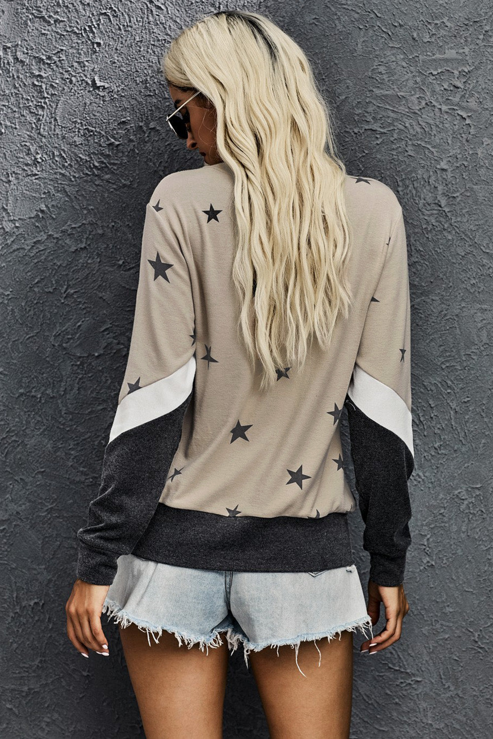 Women's Casual Star Color Block Pullover Long Sleeve Sweatshirt Sai Feel