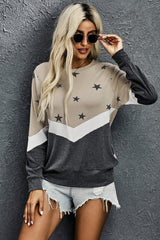 Women's Casual Star Color Block Pullover Long Sleeve Sweatshirt Sai Feel