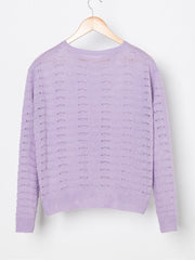 Women's Casual Sweaters Pure Color Hollow Out Long Sleeve Sweater Tops Sai Feel