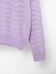 Women's Casual Sweaters Pure Color Hollow Out Long Sleeve Sweater Tops Sai Feel