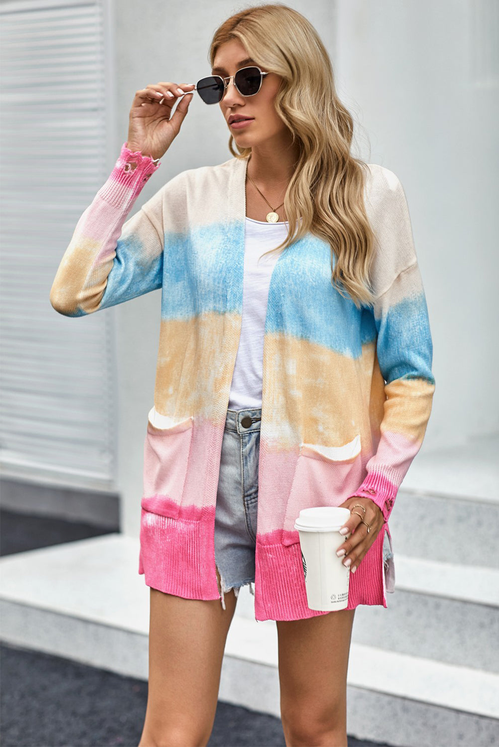 Women's Casual Tie-Dyed Knitted Pocket Button Cardigan Sweater Sai Feel