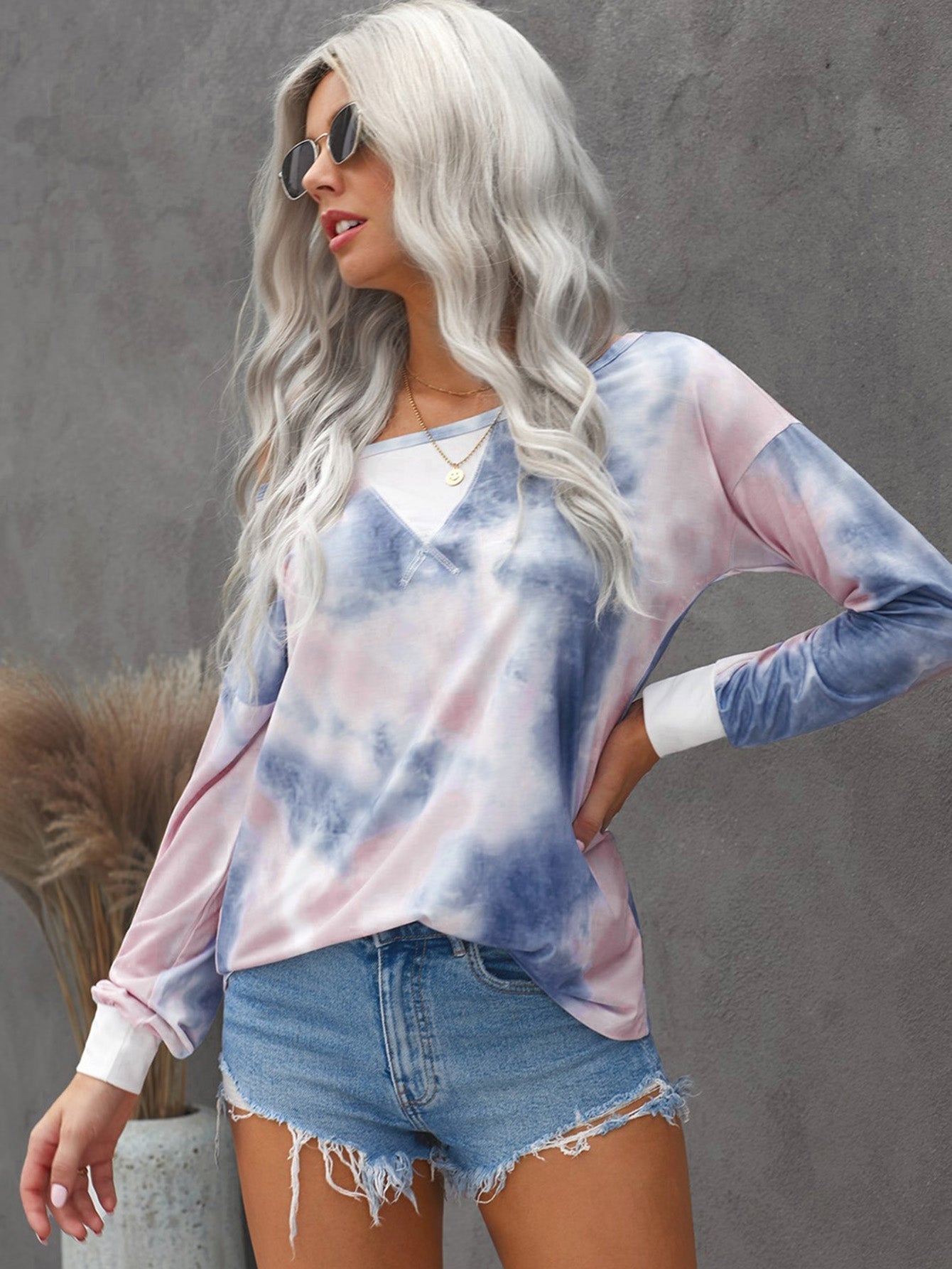 Women's Casual Tie-Dyed Long Sleeve Sweater Patchwork Shirt Sai Feel