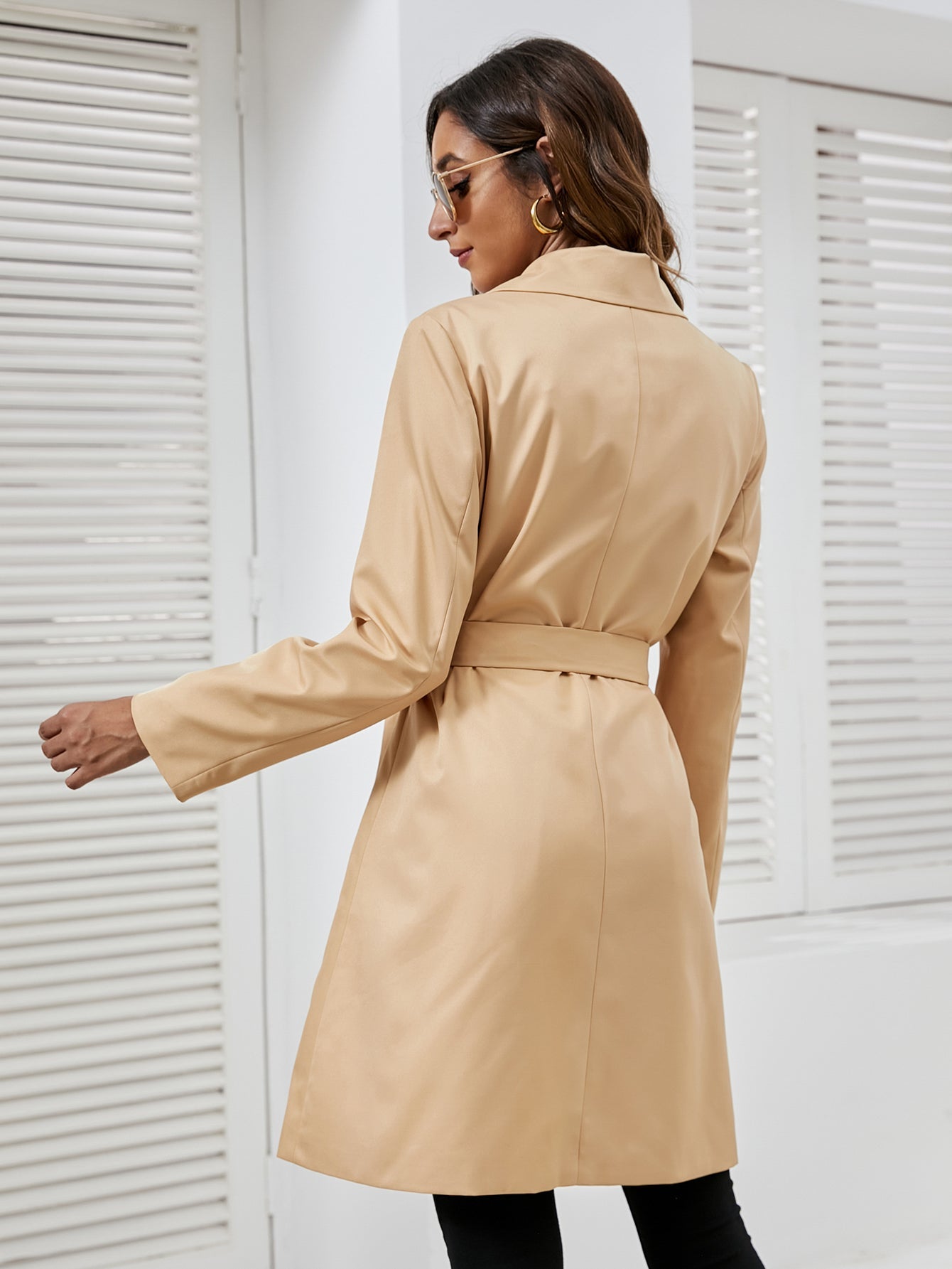 Women's Casual Wind Coat With Belt WomenTurn-down Collar Jacket Long Trench Coat Sai Feel