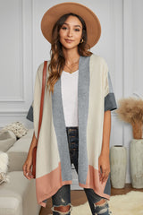 Women's Color Block Shawl Wrap Cardigan Poncho Cape Open Front Long Sweater Coat Sai Feel