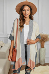 Women's Color Block Shawl Wrap Cardigan Poncho Cape Open Front Long Sweater Coat Sai Feel